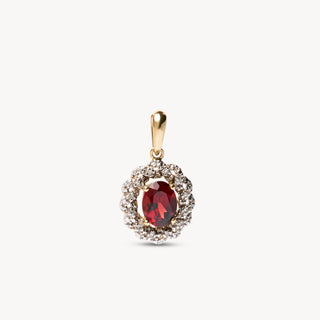 Vintage Anhänger Granat Stein mit Diamant-Halo in Gelbgold