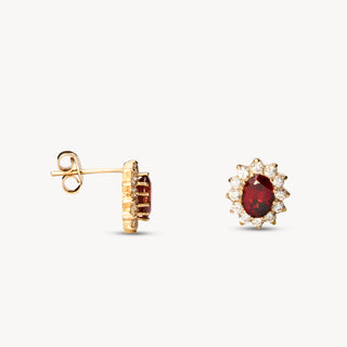 Vintage Ohrstecker – Roter Stein mit Diamant-Halo in Gelbgold