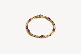 Vintage Armband – Rubin-Cabochons in Gelbgold-Panzerkette